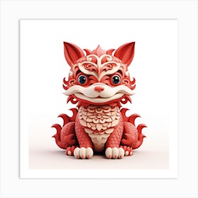 Cute Dragon Red in Origami Art Print