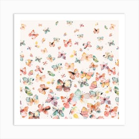 Watercolour Butterflies Gradation Rustic Square Art Print
