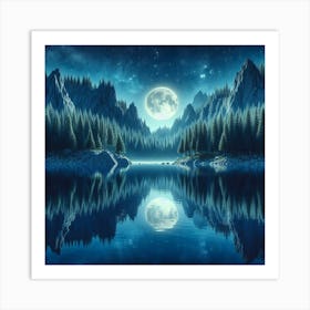 Full Moon Reflected In A Lake 3 Art Print