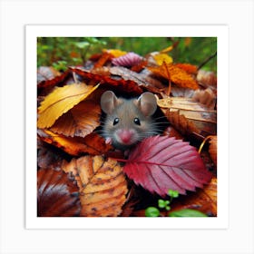 Mouse In Autumn Leaves 1 Art Print