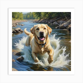 Labrador Retriever In The River Art Print