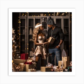 Realistic Black Couple Christmas Stylish Deep In5 Art Print