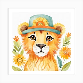 Floral Baby Lion Nursery Painting (8) Art Print