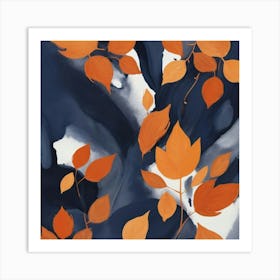 Navy And Orange Autumn Abstract Painting Art Print 1 Art Print