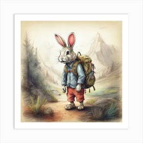 Rabbit With Backpack 1 Art Print