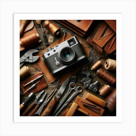 Leather Camera And Tools Art Print