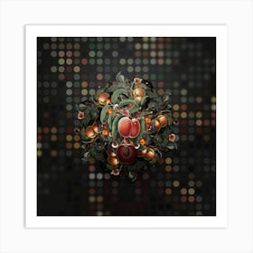 Vintage Carrot Peach Fruit Wreath on Dot Bokeh Pattern n.0503 Art Print