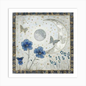 Moon And Flowers 2 Art Print