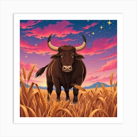 Bull In The Wheat Field 14 Art Print