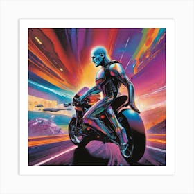 Futuristic Man On A Motorcycle 2 Art Print