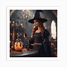 Witch In A Pumpkin Art Print