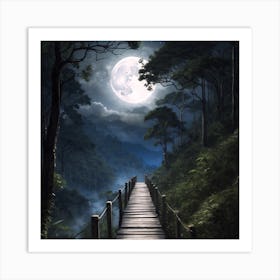 Full Moon Over The Forest Art Print