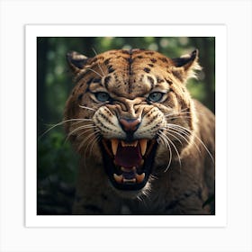 Tiger Roaring In The Forest Art Print
