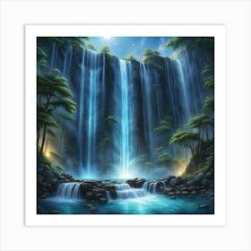 Waterfall At Night 18 Art Print