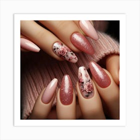 Pink Nails With Roses Art Print