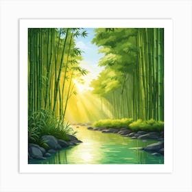 A Stream In A Bamboo Forest At Sun Rise Square Composition 269 Art Print