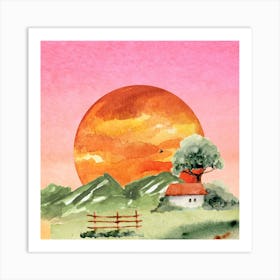 Watercolor Of A Sunset Art Print