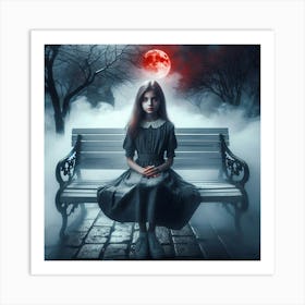 Girl Sitting On A Bench Art Print