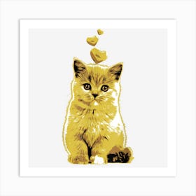 Cute Vintage Cat With Hearts Retro Design Art Print