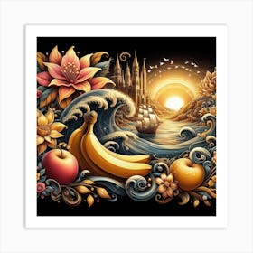 A magical sunset on a sailing ship in the ocean 6 Art Print