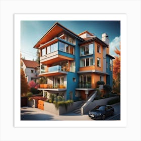 Modern House In Autumn Art Print