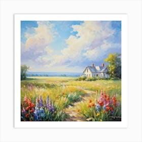 Serene Summer Landscape Oil Painting Light Flooded Quaint Country House Front And Center Radiant S Art Print