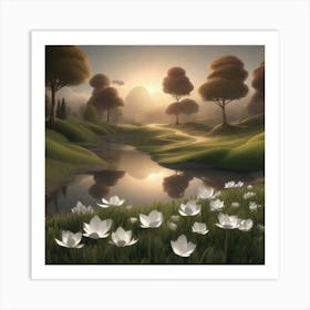 Landscape With Flowers Art Print