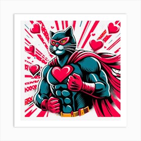 Valentine's Day Lovely Cat Superhero 32 Art Print