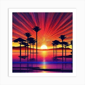 Sunset With Palm Trees 4 Art Print