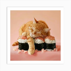 Cat Sleeping On Sushi 6 Art Print