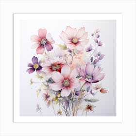 Watercolor Flowers In A Vase Art Print