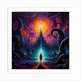 Pop Art Lovecraftian Realm Of A Desolate Landscape Art Print