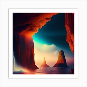 Waterfall In A Cave Art Print