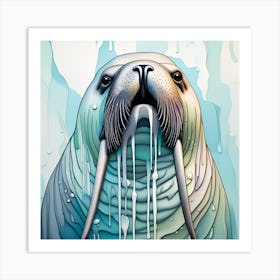 Walrus Watercolor Dripping Art Print
