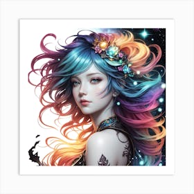 Girl With Colorful Hair 1 Art Print