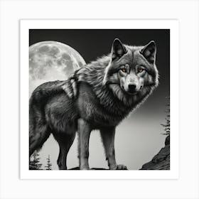 Wolf In The Moonlight 1 Art Print