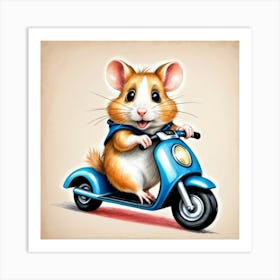 Hamster On A Scooter 3 Art Print