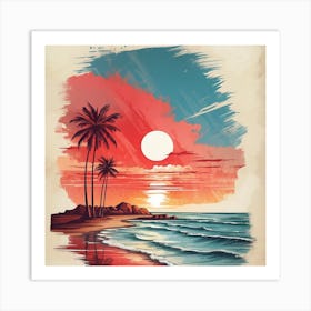 Sunset At The Beach, painting design Art Print