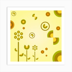 ABSTRACT SHAPE AND FLOWERS WITH YELLOW BACKGROUND Art Print