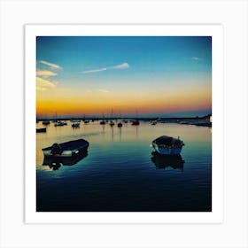 Boats At Sunset Art Print