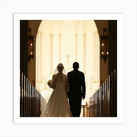 Bride And Groom Walking Down The Aisle Art Print