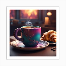 Coffee Cup With Croissants Art Print