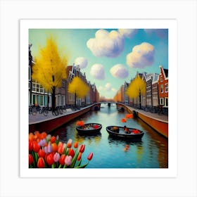 Amsterdam Tulips On The Canal Art Print