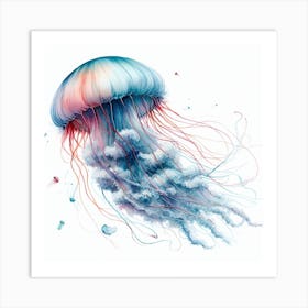 Sea Jellyfish In Motion, Sea Jellyfish Watercolour Art Print 4 Art Print