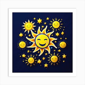 Lovely smiling sun on a blue gradient background 7 Art Print