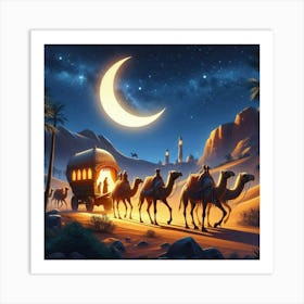 Bedouin Caravan At Night Art Print