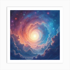 Radiant Watercolor Painting Of A Serene Universe 1 Art Print