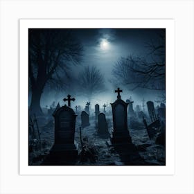 Graveyard At Night 13 Art Print