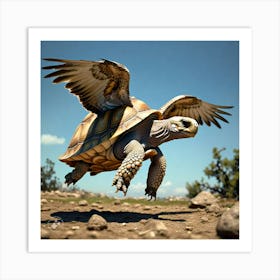 Tortoise Flapping His New Wings And Lifting Off Into The Sky (1) Art Print