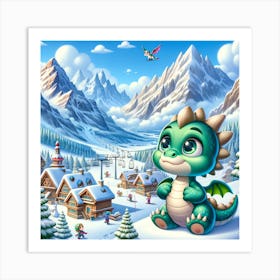 little dragon snow day 2 Art Print